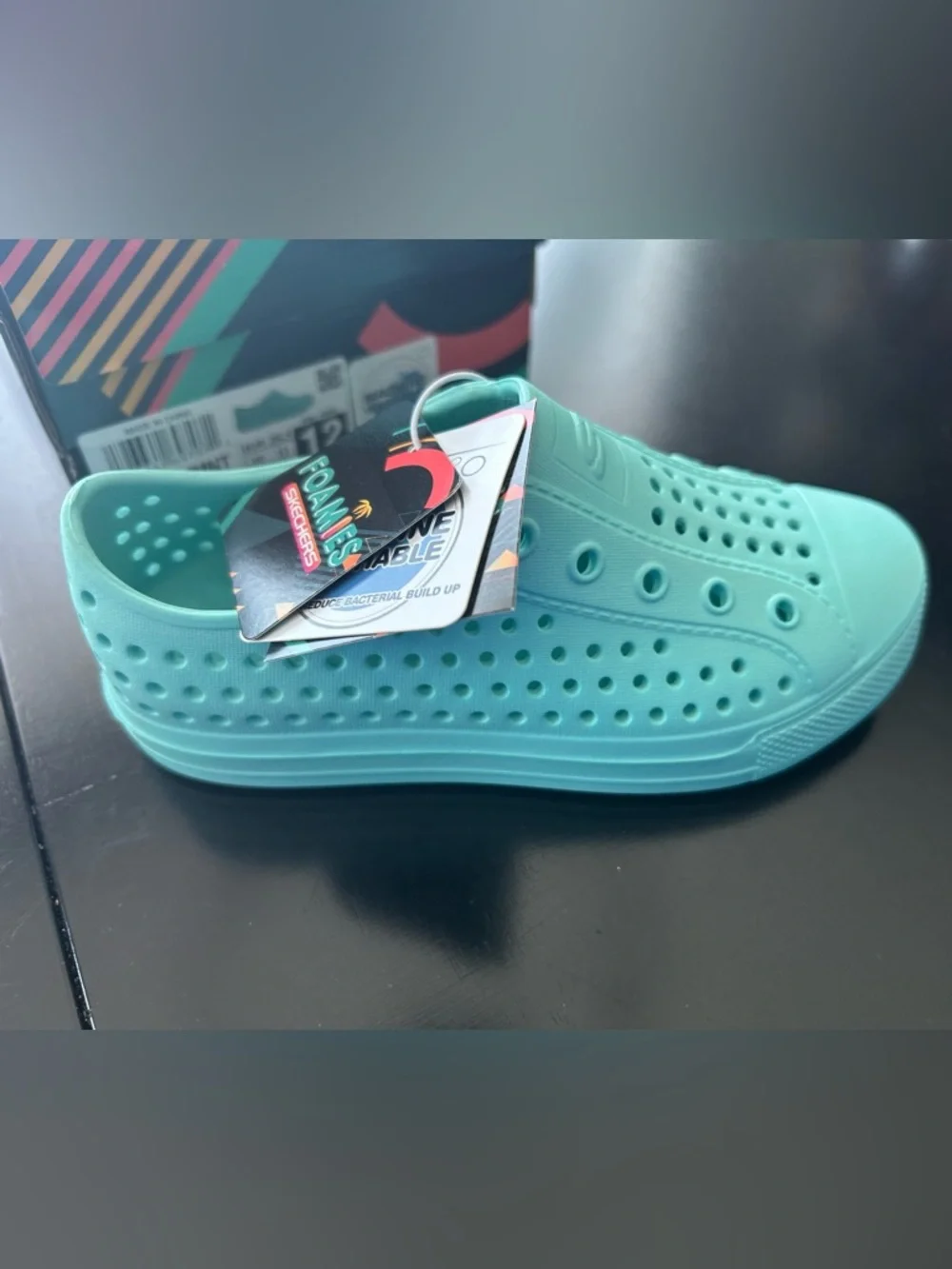 Skechers Foamies Teal mint Kids Slip-On Shoes  size 12 beach water shoes
